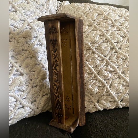 BOHO HOME DECOR CARVED WOODEN MANDALA SAGE INCENSE BURNER HOLDER OR TRINKET BOX - Picture 11 of 11